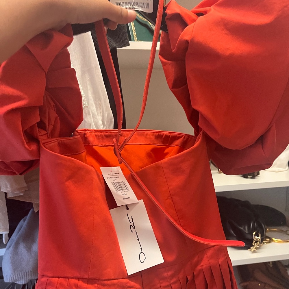 Oscar Dela Renta off shoulder puff sleeves midi dress size 2